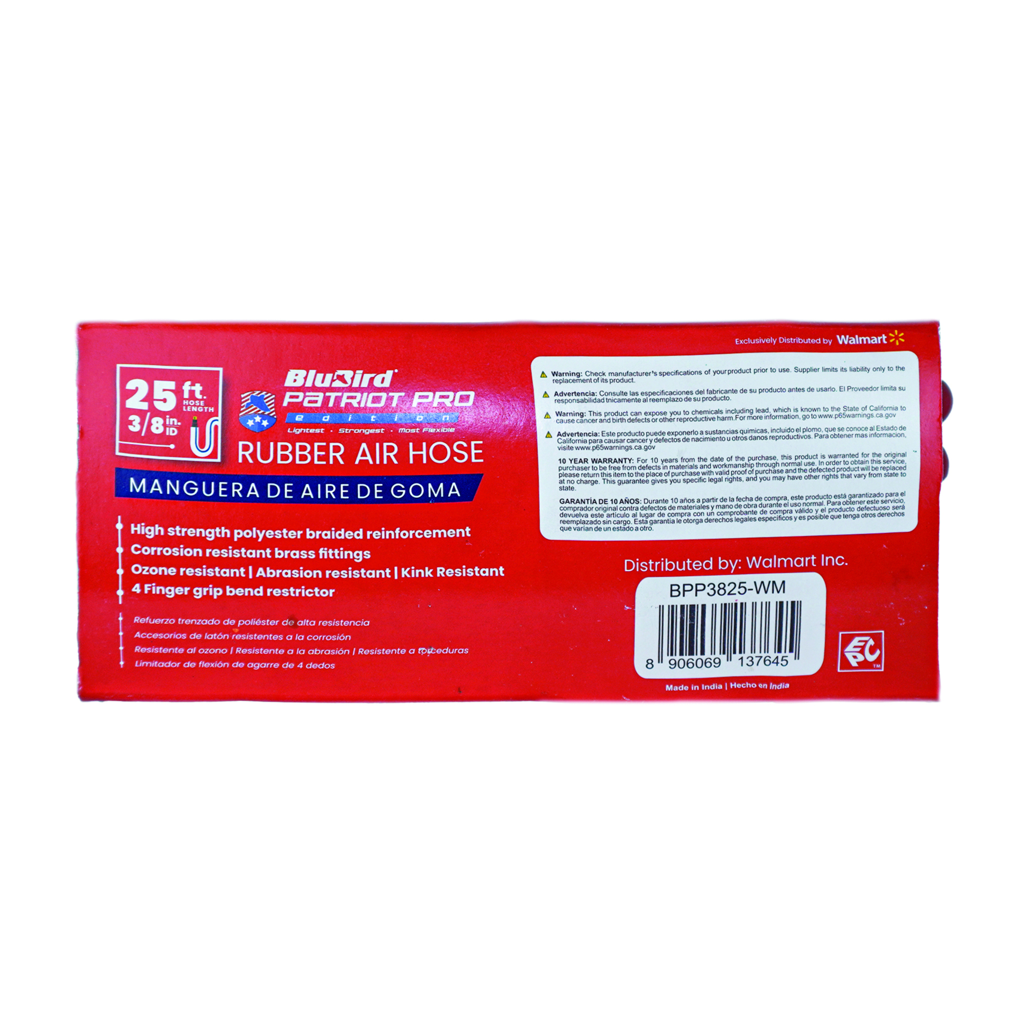 Patriot Pro, 3/8in.x25ft. Patriot Pro Rubber Air Hose, Hose Diameter 3/8 in, Hose Length 25 ft, Model# PPPRO3825